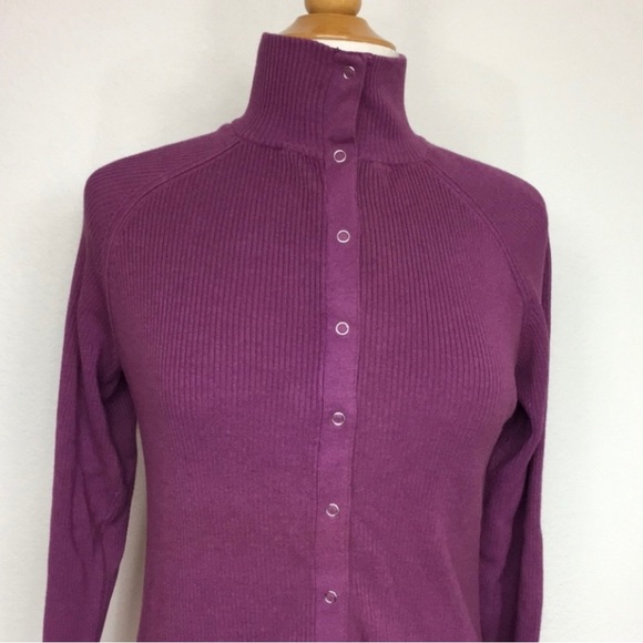 1775 Womens Mauve High Collar Ribbed Snap Button Long Sleeve Knit Top Size Large - Picture 6 of 14